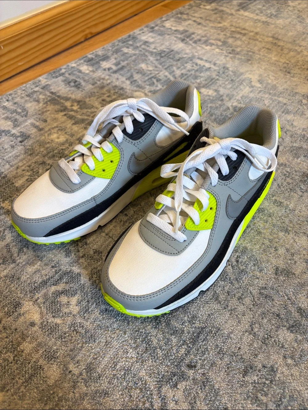 Nike Kids White Gray Black Neon Yellow Sneakers